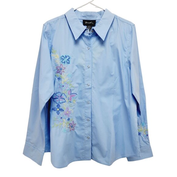 Denim & Co. Shirt Womens Blue Embroidered Button-Up Size L 100% Cotton - Picture 5 of 12